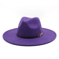 Close-up of purple wool fedora hat with elegant gold chain buckle and black leather band - M (56-58cm) / Purple