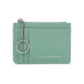 Porte-cartes en cuir Saffiano vert menthe avec trois fentes et un porte-clés argent - Vert