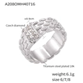 Anillo de titanio chapado en oro 18K con textura trenzada y doble fila de cristales finos - US 6 / Color acero