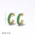 Golden titanium steel earrings featuring inlaid green triangular crystals, 22mm height - Gold-Green Zirconia
