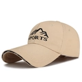 Beige baseball cap with mountain embroidery and sports branding on a black-edged brim - Adjustable / Deep Beige