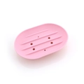 Pink oval silicone soap holder with anti-slip drainage ridges and six water holes - Oval / Plain Pink