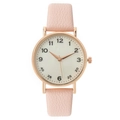 Minimalist women's quartz watch with rose gold case and light pink leather strap - Pink