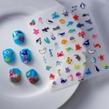 5D oceaan nagelstickers met 3D zeedieren op blauwe gradiënt vingernagels - Stijl Zeedierenverloop (TS-205)