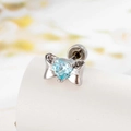 Pendiente de plata con lazo y circón de corazón azul con detalles de cristal brillante - Azul Mar (Pieza Individual)