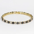 Detail of gold tennis bracelet with cubic zirconia and black evil eye charms clasp - Black-Gold