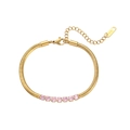 Bracelet chaîne serpent dorée avec sept pierres roses et fermoir mousqueton réglable - Bracelet Chaîne Serpent Épaisse en Acier Or Zircon Rose