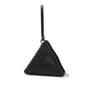 Chic black hand-woven triangle mini bag in premium leather with wrist strap detail - Black