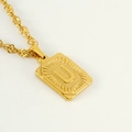 18K gold plated square pendant necklace featuring letter U on a twisted rope chain - Letter U
