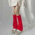 Vibrant red knitted leg warmers in a ribbed style for Y2K Lolita autumn fashion - Red Wide Leg