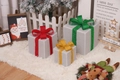 Three silver glitter Christmas gift boxes with red, gold and green ribbons set - Glitter Silver Gray Christmas Gift Box