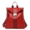Red woven leather backpack with square metal lock and adjustable nylon straps - Red
