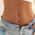 Bohemian gold double-layer waist chain with turquoise beads and metallic discs - E26-5 Gold Double Layer Blue Bead Discs Waist Chain