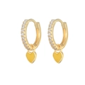 Detail of gold heart earrings with yellow enamel and sparkling zircon stones - Gold-Yellow