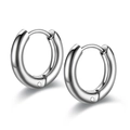 Close-up of polished silver titanium steel huggie earrings with high-gloss finish - Minimalist Polished Smooth Style (Ear Buckle-DC-7)