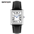 Montre à quartz rectangulaire classique avec bracelet en cuir noir et cadran romain - Noir-Moyen