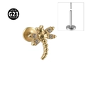 Piercing libellule doré en titane G23 avec quatre pierres précieuses sur fond blanc - Libellule Or / 1.2x8mm