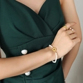 Baroque freshwater pearl bracelet with golden flower OT buckle and titanium steel finish - 15CM / Gold Bracelet-15cm