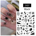 3D Halloween nail stickers with black spiders, webs, and ghosts, model JO-2497 - Spider Nail Sticker 2497 Black