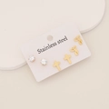 Three-pair set of stainless steel stud earrings featuring gold crosses, bows, and cubic zirconia - 6# Cross Bowknot Zirconia Style (3 Pairs Set)