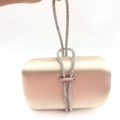 Beige silk rectangular evening clutch with sparkling rhinestone-encrusted double handles - Champagne