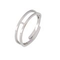 Minimalist silver adjustable H-shaped open ring in a polished stainless steel finish - H-Shape-Silver