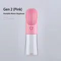 Pink portable dog water bottle with integrated drinking trough and lock button - Sakura Pink Water Only Style / With Rabbit Ear Decoration