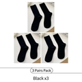 Pack of 3 black ribbed mid-calf socks for women featuring vertical texture knit cotton - One Size / Black