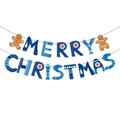 Blue Merry Christmas letter banner with gingerbread man decorations for holiday party - Blue Gingerbread Man Printed Style