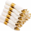 Set di posate usa e getta dorate in plastica con tovaglioli bianchi per feste, banchetti ed eventi. - Oro