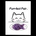 Fish-shaped purple amethyst stone on creative Purr-fect Pair illustrated card - Amethyst