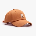 Orange cotton baseball cap with white embroidered R letter and adjustable strap - Orange Red
