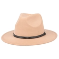 Klassischer beiger Fedora-Hut mit schwarzem Nietband aus warmem Wollfilzmaterial - Camel