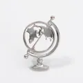 Polished silver-tone world globe brooch pin with latitudes and hollow map design - Globe Style (YNCP7180)