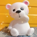 Cute sitting white bear night light with pink blush, romantic decorative gift for kids - Head-tilting Bear White
