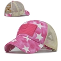 Berretto da baseball rosa per coda di cavallo con stampa a stelle e retro in rete - Rosa