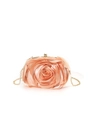 Elegant pink 3D satin rose flower clutch bag with detachable gold chain strap - Champagne