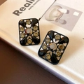 Boucles d'oreilles vintage en métal noir avec pierres ambrées sur un magazine - Style Rectangulaire Noir Vintage (4# Tige en Argent)