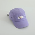 Detail of light purple breathable sun hat featuring a cute duck patch and adjustable cord - 52cm / Violet