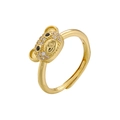 Detailed close-up of a 18K gold plated bear ring with pavé-set cubic zirconia stones - VJ482 Gold (Full Zircon Bear)