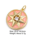 Gold pendant with pink enamel starburst and clear gemstone, size 23x18mm - Copper Pendant 5 (Pink Sun Round)
