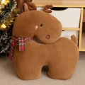 Brown reindeer plush pillow with corduroy antlers and a red and green plaid scarf - Deer