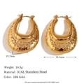 Chunky U-shaped hammered hoop earrings in 18K gold plated stainless steel - Hollow Double Hammered Smooth Teardrop U-Earrings - Gold