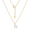 Golden necklace with a letter N pendant featuring white zircon stones on a white background - Letter N (XL00063-N)