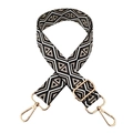 Detail of geometric rhombus wide bag strap with light gold metal lobster clasps and buckles - Beige Black Triangle