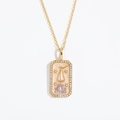 Macro detail of Libra zodiac pendant with purple crystals and white zircon square frame - Libra (Gold)