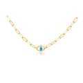 S925 Silber Halskette in Gold mit Büroklammerkette und blauem Marquise Augen Anhänger - 925er Silber / 18K Gold