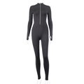 Vooraanzicht van de zwarte slim-fit jumpsuit met opstaande kraag en zilveren rits - S / Zwart