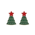 Detailed close-up of a Christmas tree stud earring featuring festive red and green enamel coating - Classic Christmas Tree