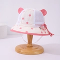 Detail of baby sun hat with pink polka dots, mesh backing, and cute animal ears - Infant 48-50CM / Pink